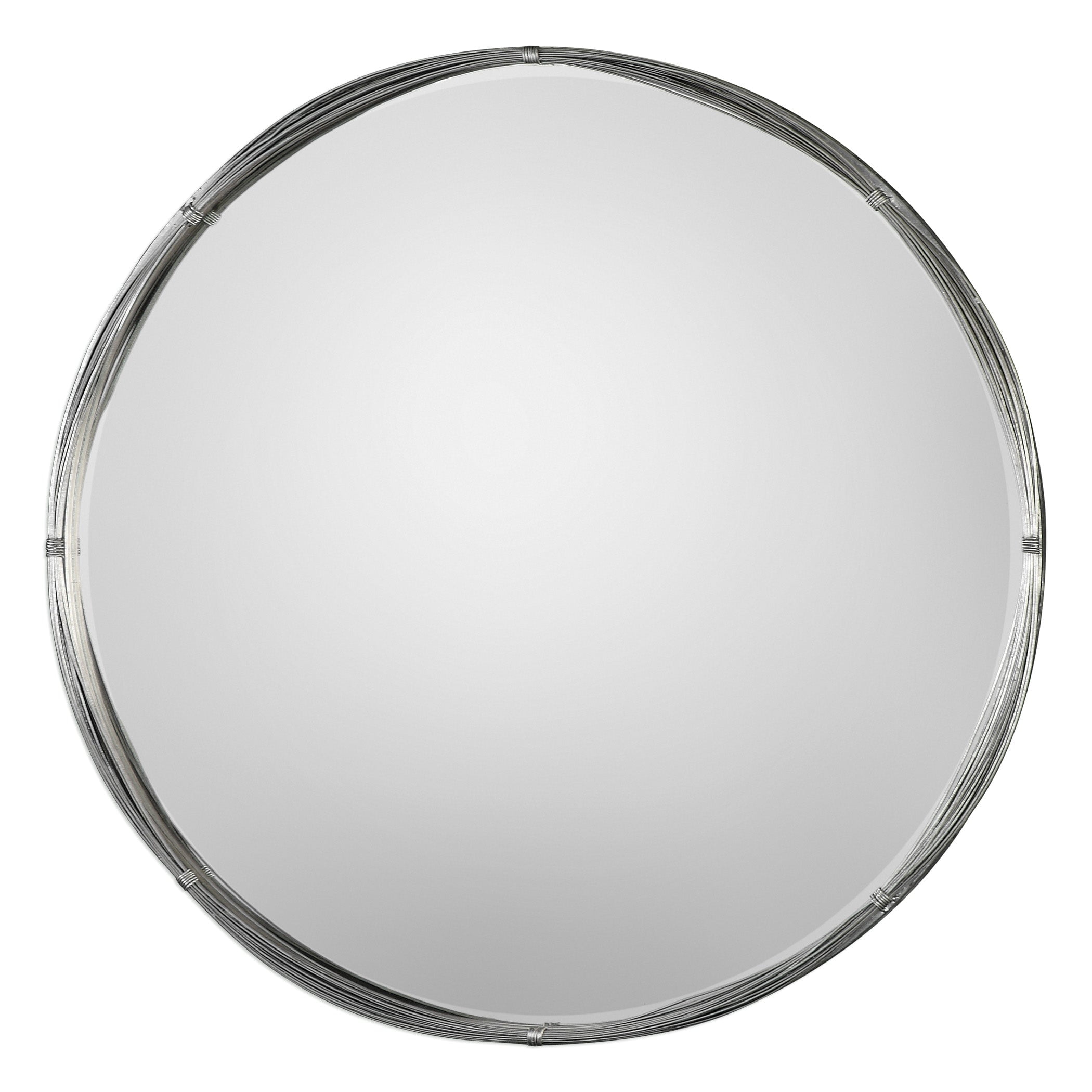 Transitional Industrial 40" Round Silver Leaf Wall Mirror