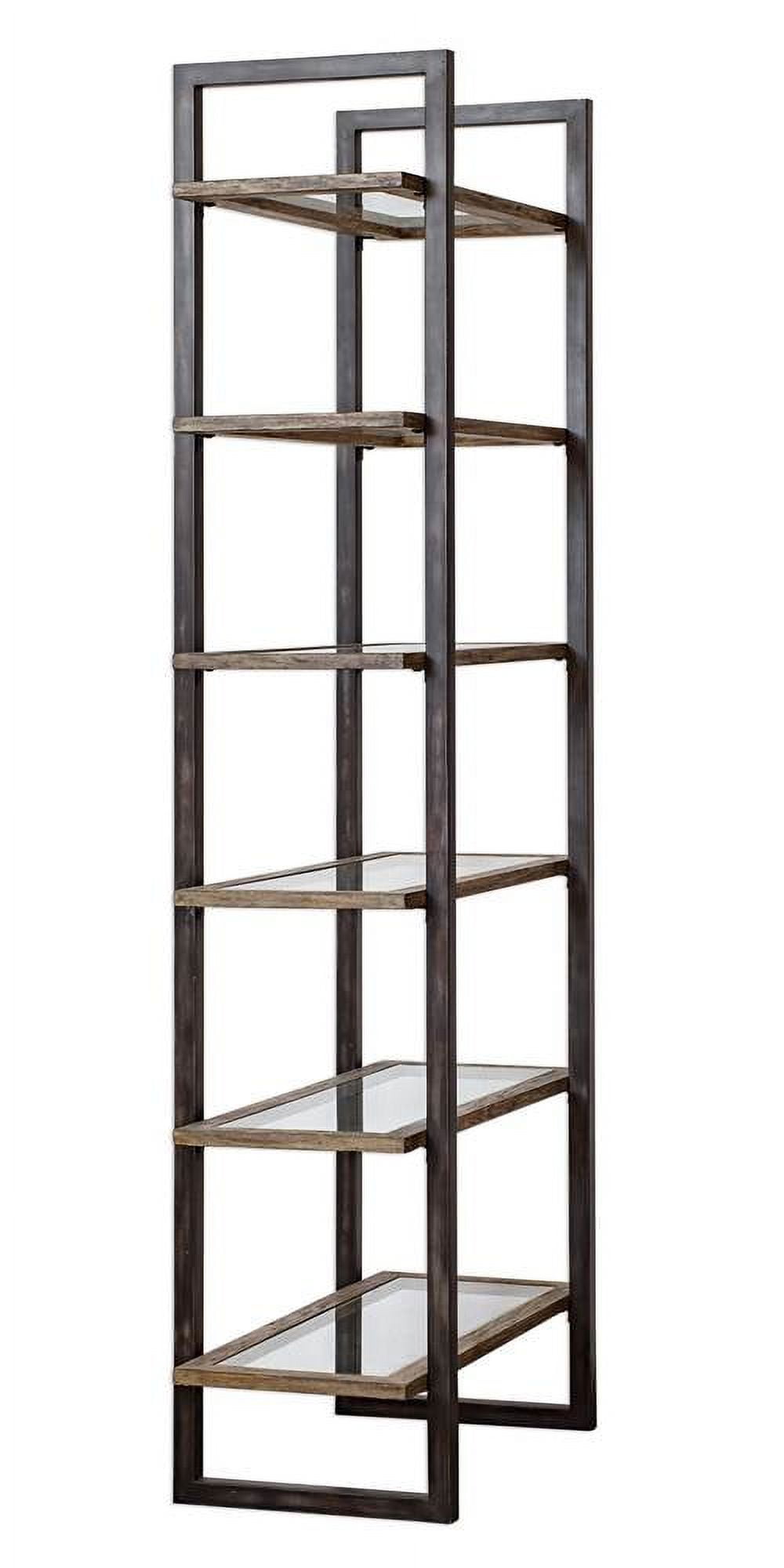 Olwyn Aged Steel 36" Industrial Etagere with Driftwood Finish