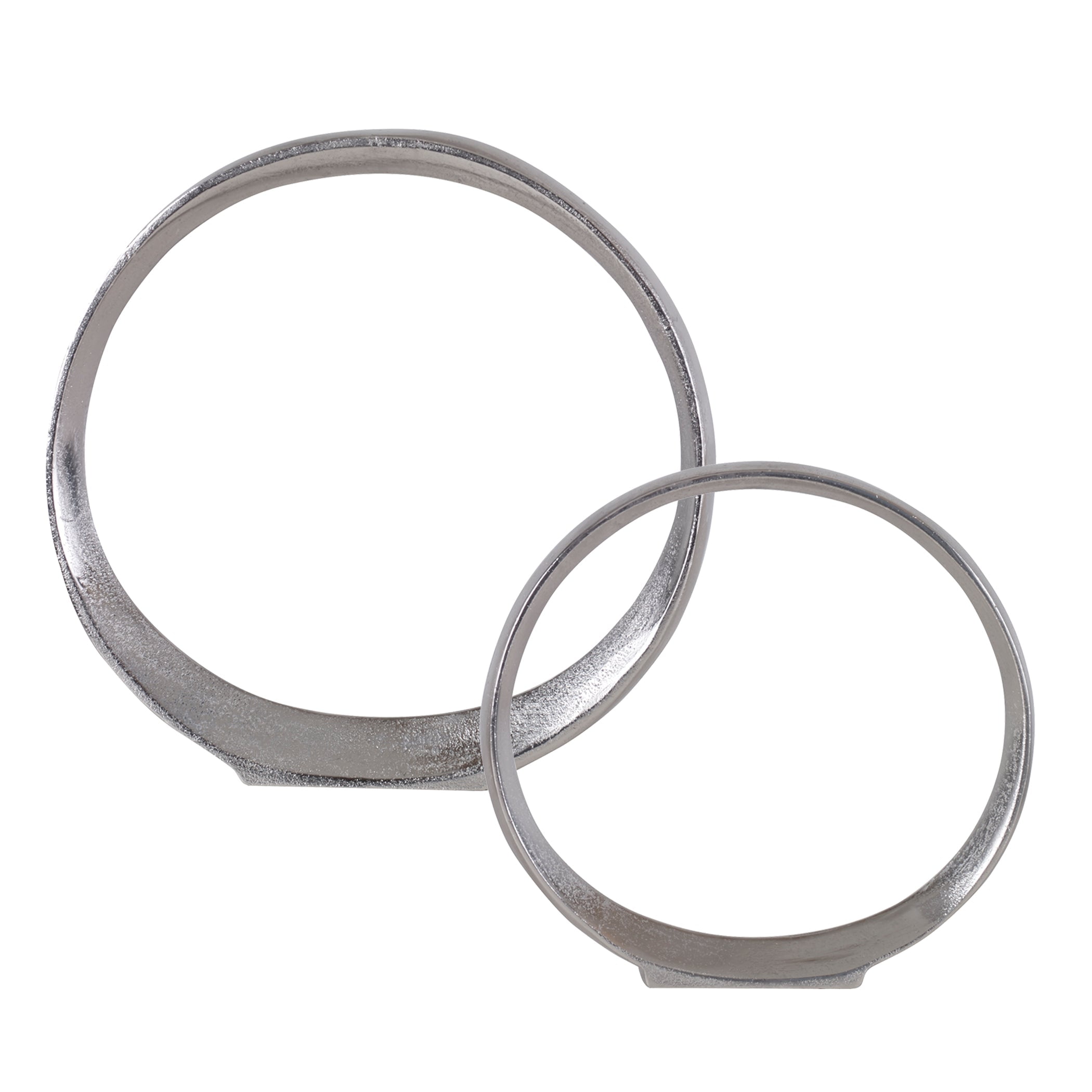 Uttermost Orbits Contemporary Aluminum Ring Sculptures in Nickel (Set of 2)