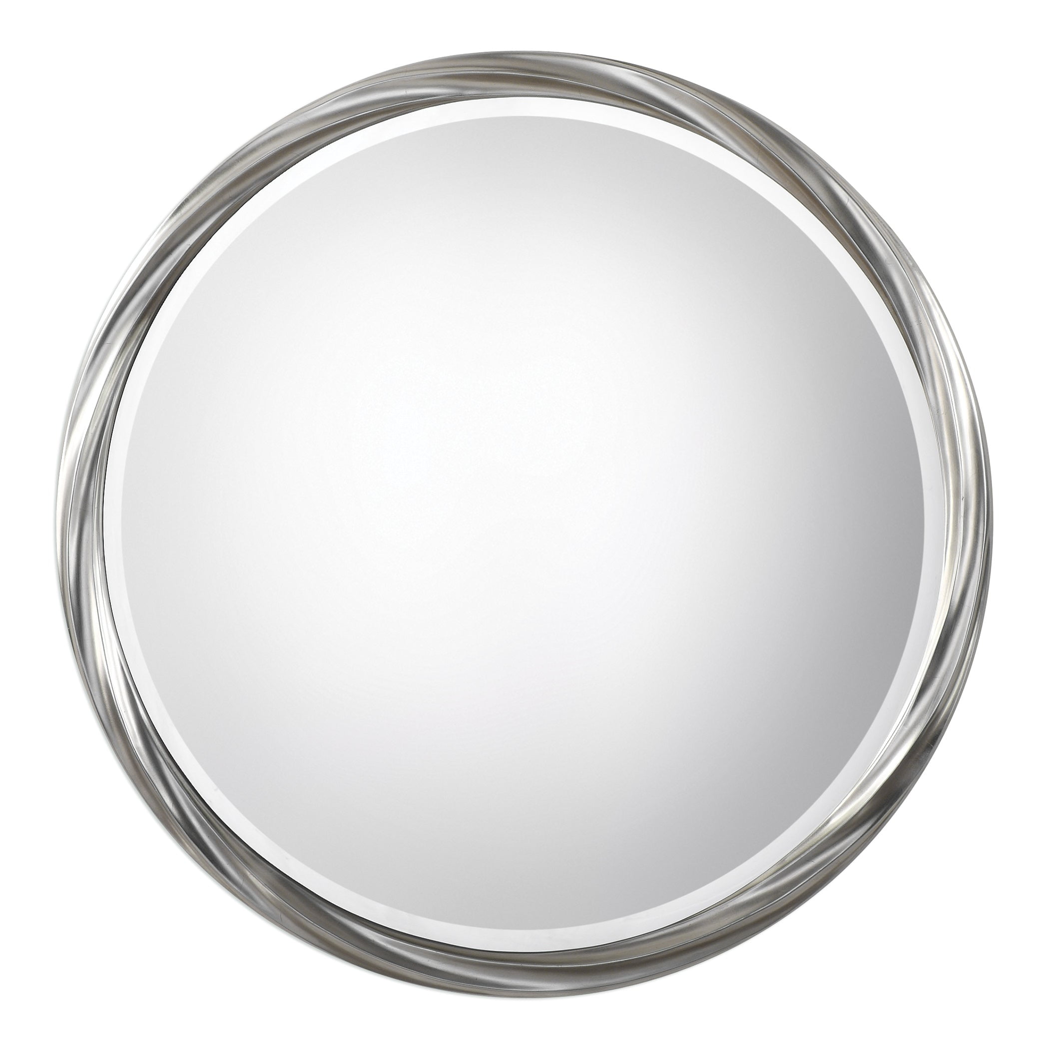 36" Round Silver Wood Transitional Wall Mirror