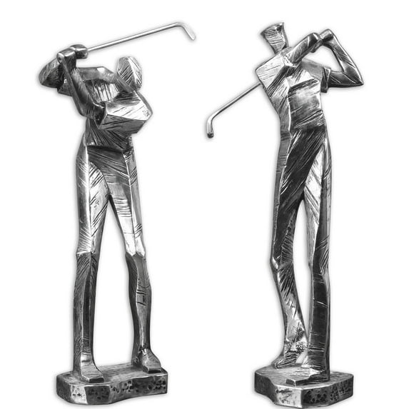 Uttermost Practice Shot Polyresin Metallic Statues in Silver/Gray (Set of 2)