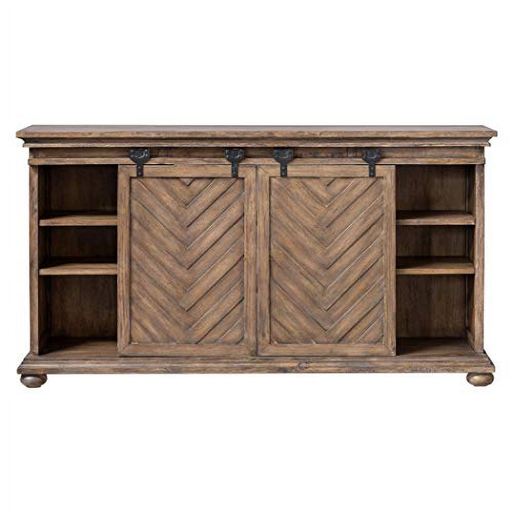 Antique Honey and Black Chevron Sliding Door Media Console