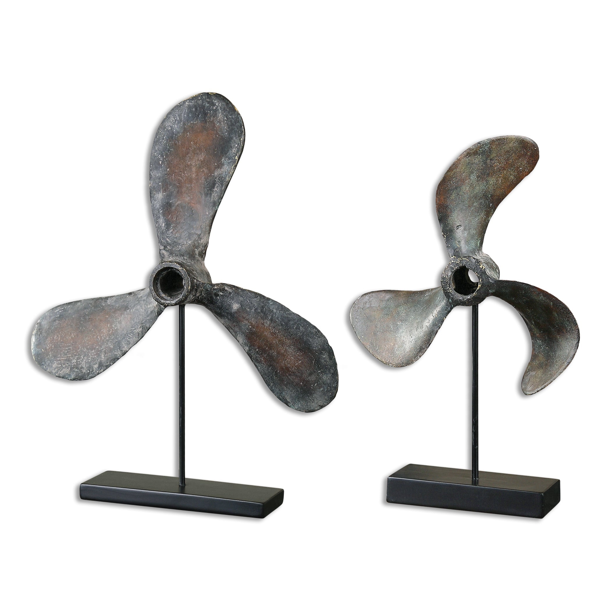 Rust Brown and Black Resin Propeller Sculptures Set