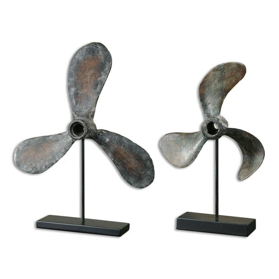 Uttermost Propellers Resin and Metal Sculptures in Green/Brown (Set of 2)