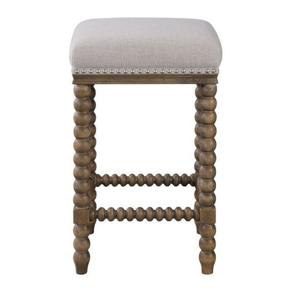 Uttermost Pryce Coastal Wood and Fabric Counter Stool in Light Walnut