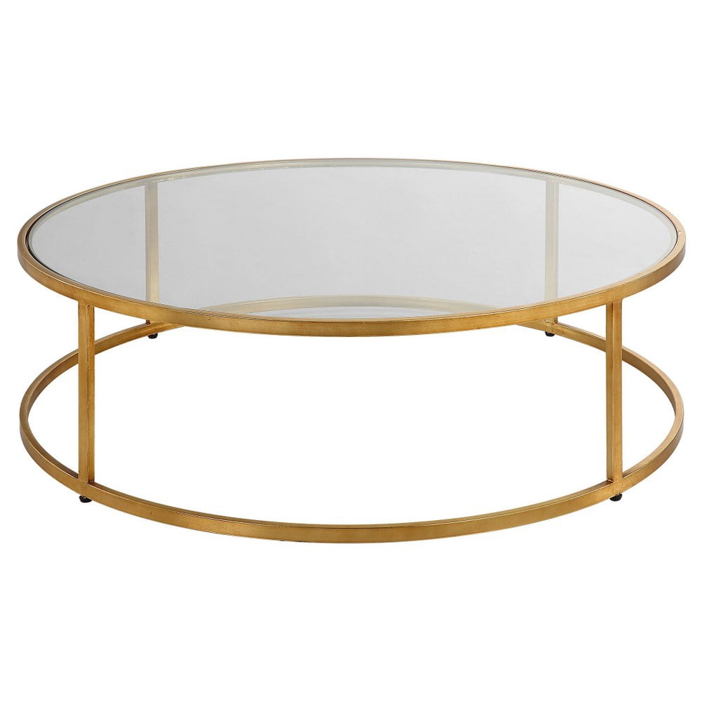 Uttermost Radius Contemporary Metal/Glass Coffee Table in Gold/Clear