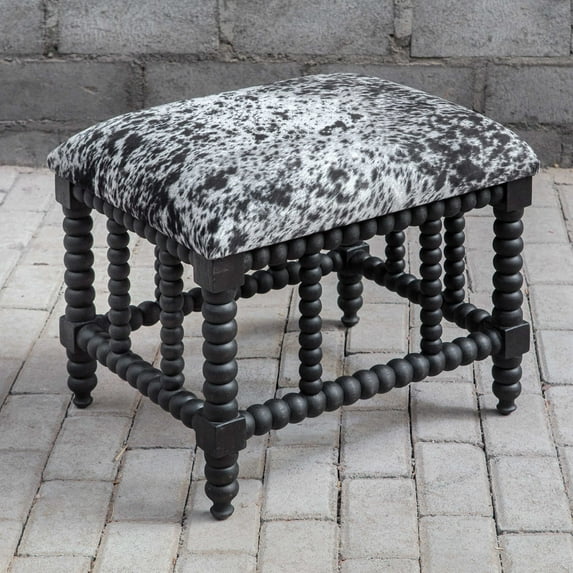 Uttermost Rancho Wood and Faux Cow Hide Small Bench in Black/White