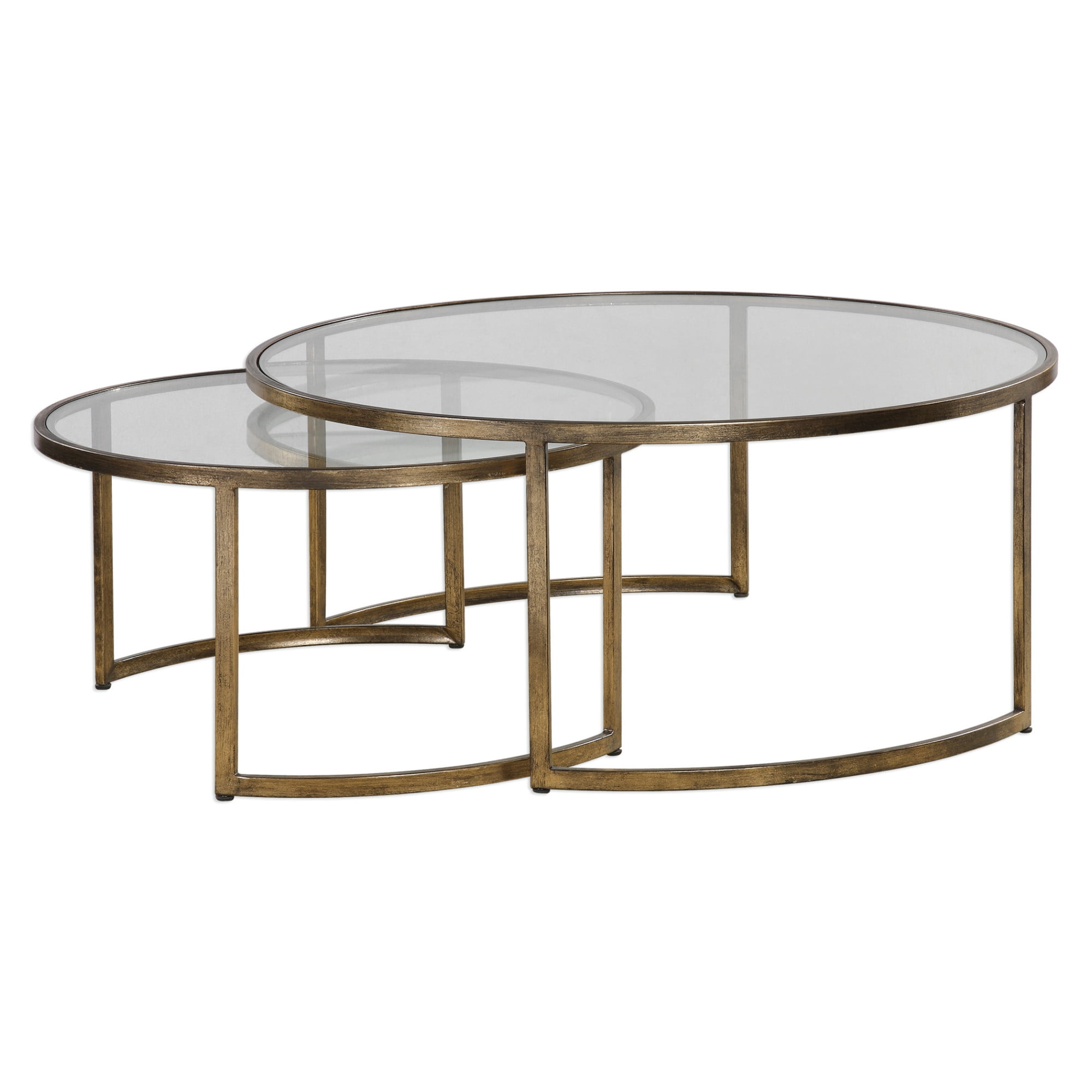 Huge Metallic Brown Iron and Glass Nesting Coffee Tables, 2-Piece Set