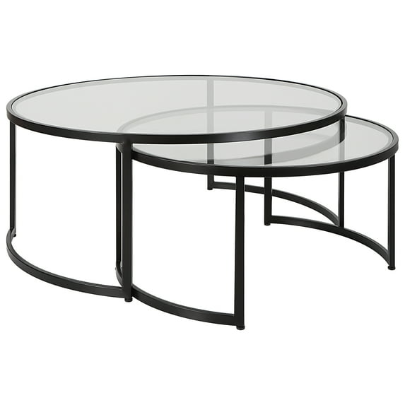 Uttermost Rhea Iron and Tempered Glass Nesting Coffee Tables in Black (Set of 2)