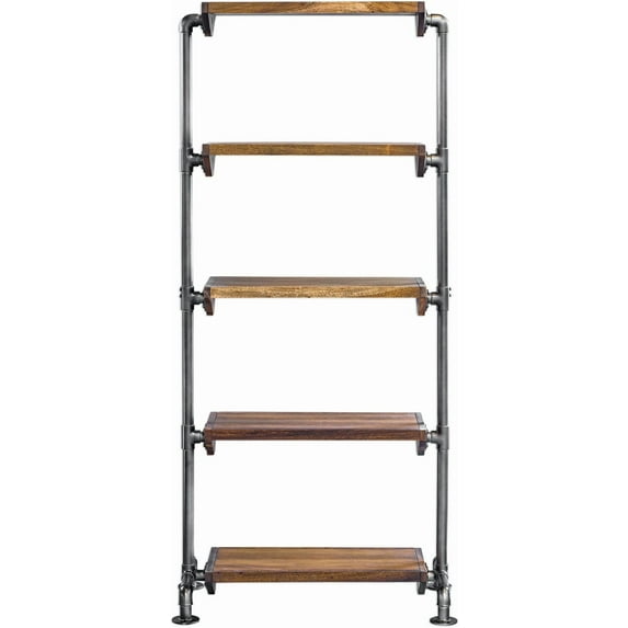 Uttermost Rhordyn 4-Shelf Wood and Metal Bookcase in Walnut and Gunmetal
