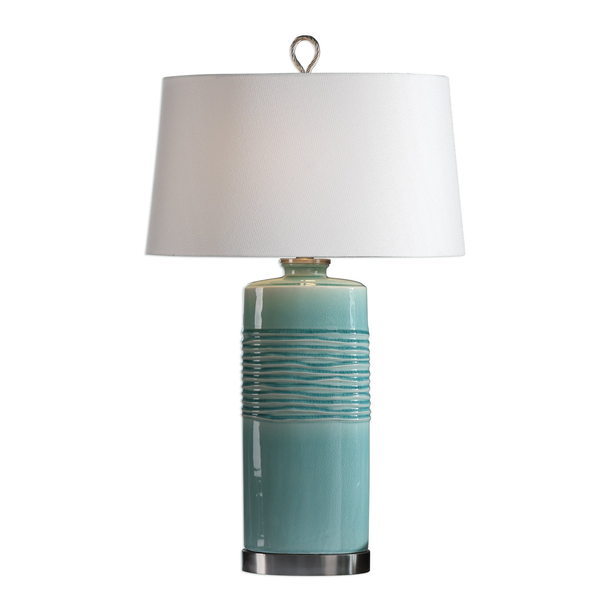Uttermost Rila Ceramic and Iron Table Lamp in Distressed Teal and Off White
