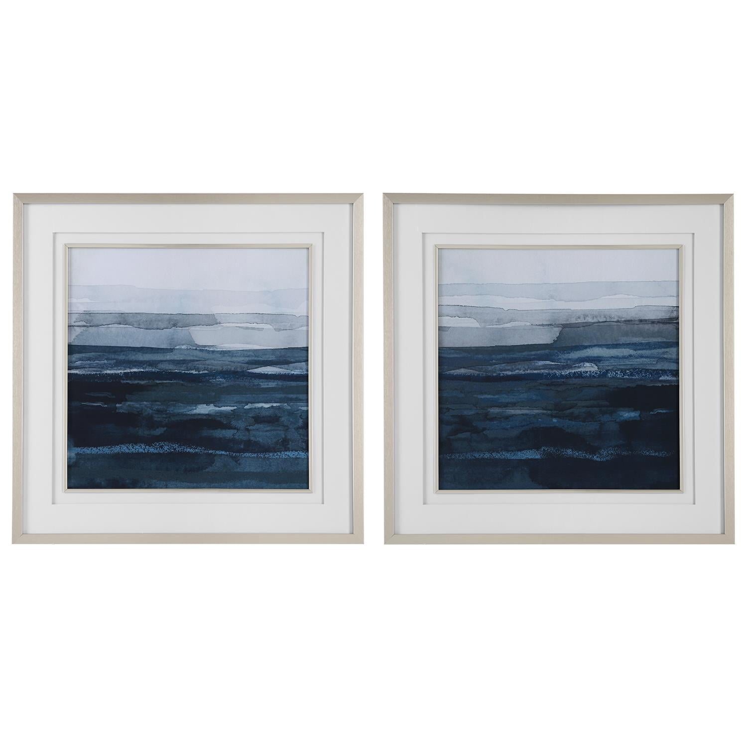 Rising Blue Abstract Framed Print Set, 34" x 34"