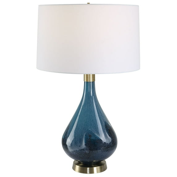 Uttermost Riviera Coastal Steel Glass Table Lamp in Sapphire Blue/Antique Brass