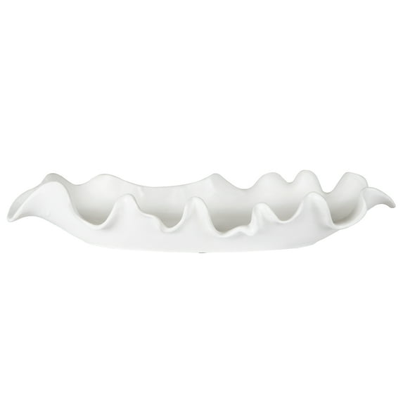 Uttermost Ruffled Coastal Earthenware Feathers Bowl in Matte White Glaze