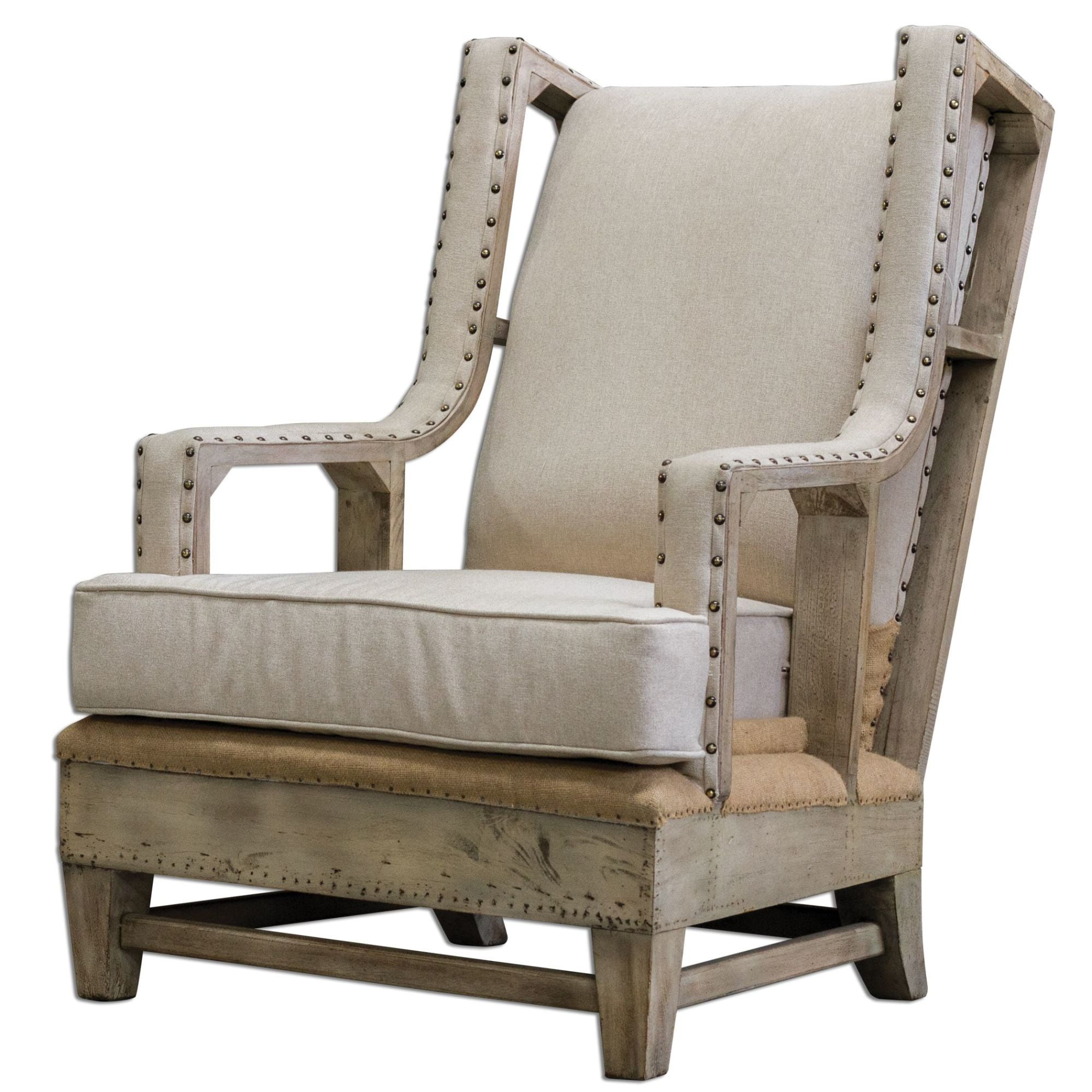 Schafer Soft Linen and Aged White Mahogany Armchair