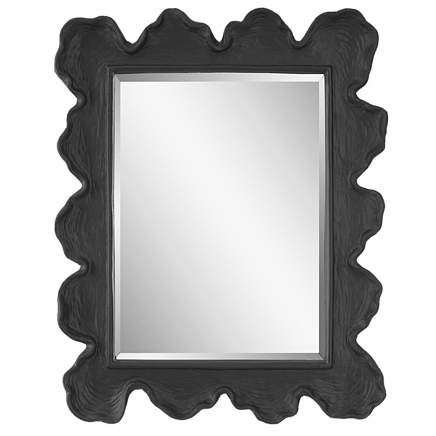 Contemporary Coastal Black Coral Inspired Wood Mirror 27"x34"