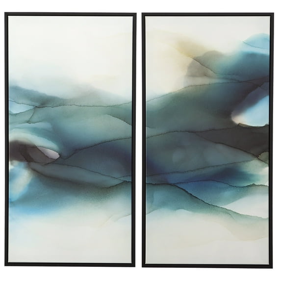 Uttermost September Desert Canvas Fabric Watercolor Arts in Navy/Teal (Set of 2)