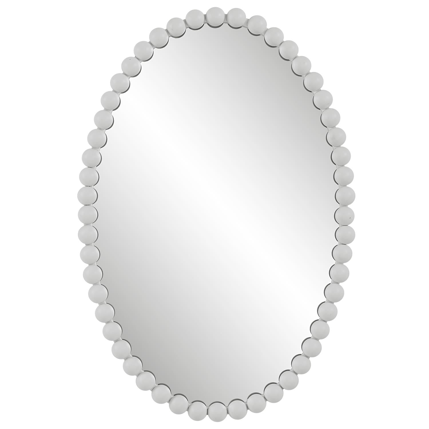 Contemporary Matte White Beaded Oval Wood Wall Mirror 20" x 30"