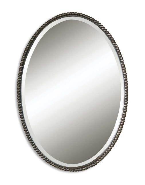 Transitional Oval Bronze and Silver Wall Mirror