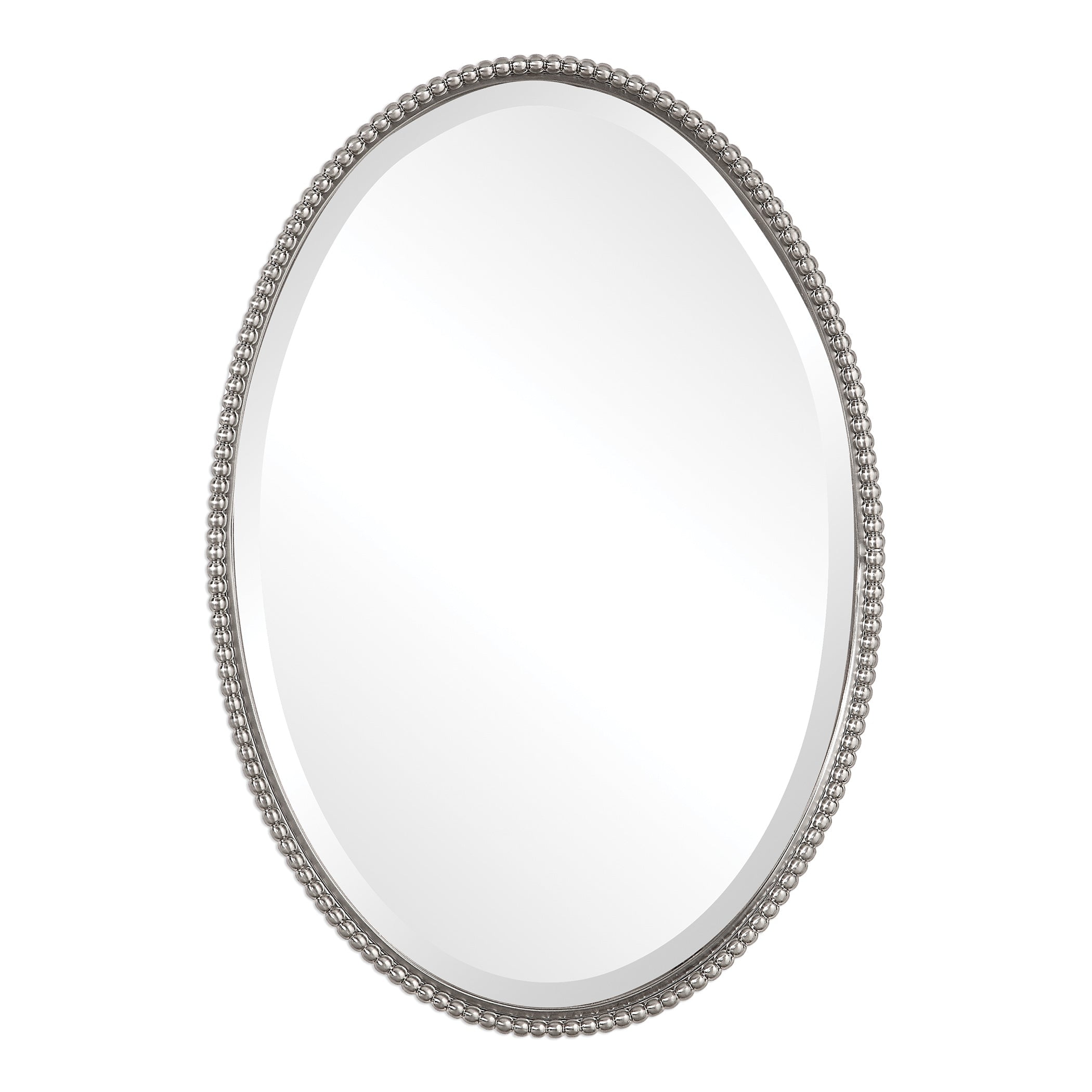 Transitional Silver Oval Wood Wall Mirror