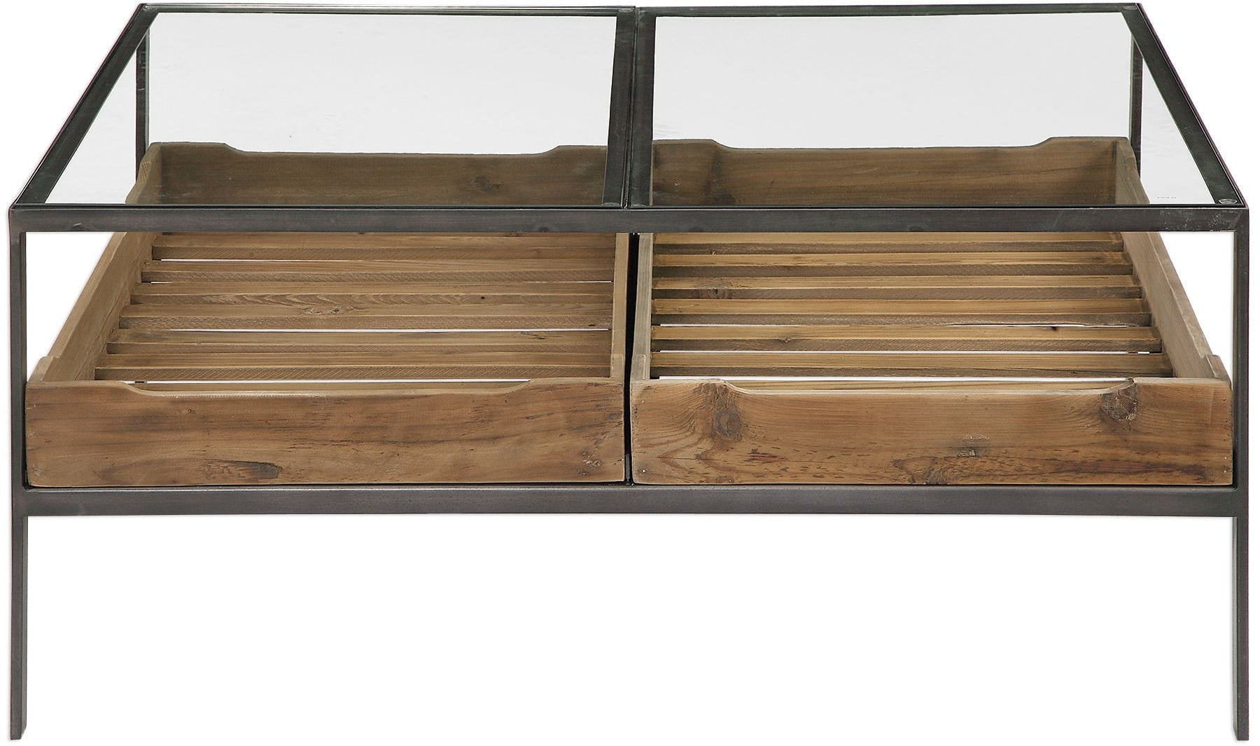 Silas Reclaimed Pine and Glass Storage Coffee Table