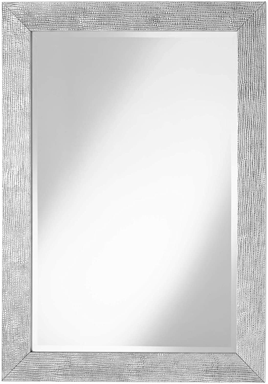 Tarek Contemporary Silver Wood Rectangular Wall Mirror