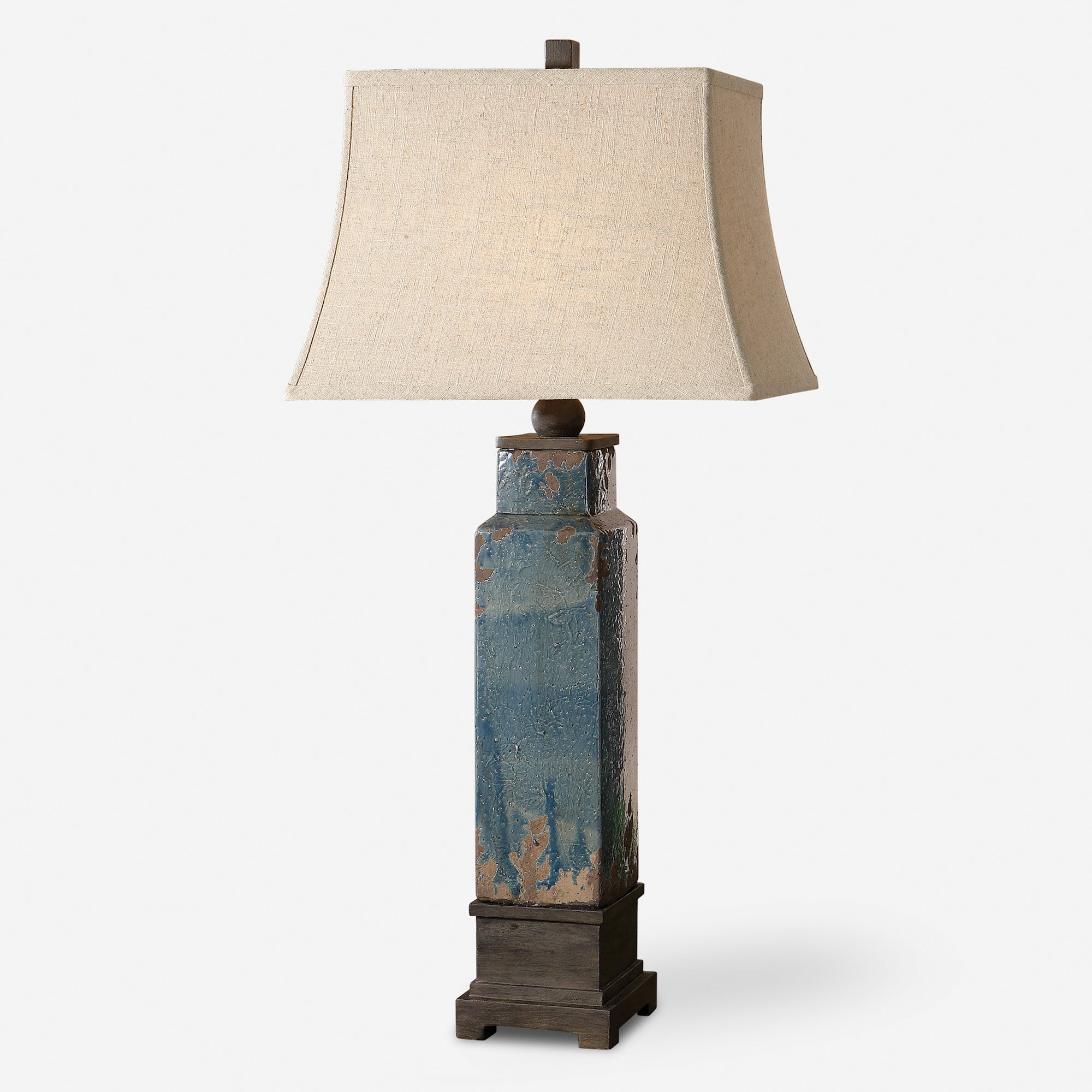 Distressed Blue Ceramic Table Lamp with Rectangle Bell Shade