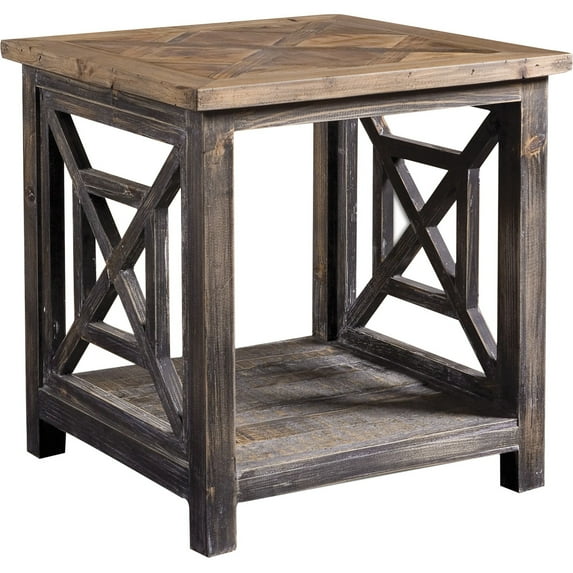 Uttermost Spiro Transitional Reclaimed Fir Wood End Table in Brushed Black