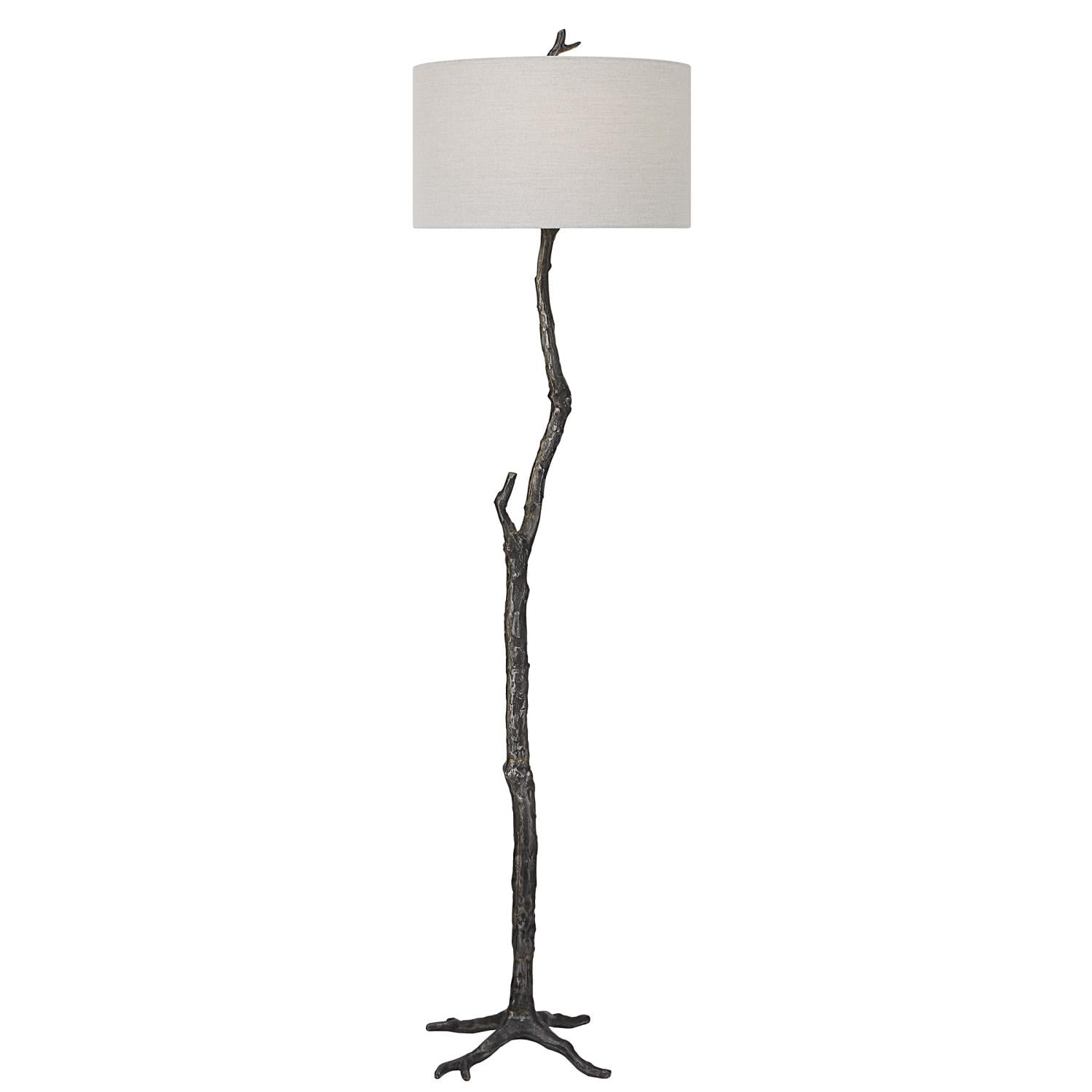 Uttermost Spruce Transitional Cast Iron and Fabric Floor Lamp in Black/Silver