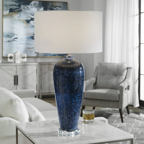 Uttermost Stargazer Steel and Glass Table Lamp in Cobalt Navy/White