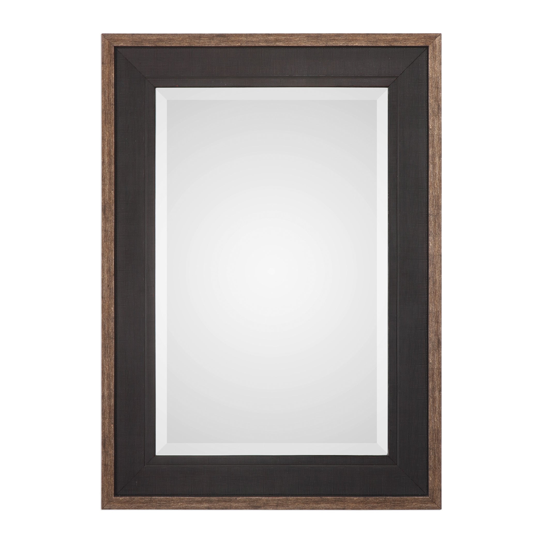 Transitional Aged Bronze and Black Rectangular Wood Wall Mirror 30" Wide