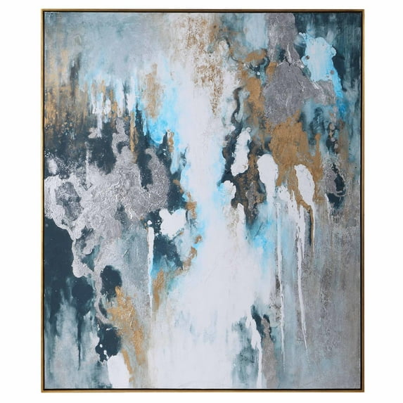 Uttermost Stormy Coastal Canvas and Wood Seas Hand Painted Canvas in Blue