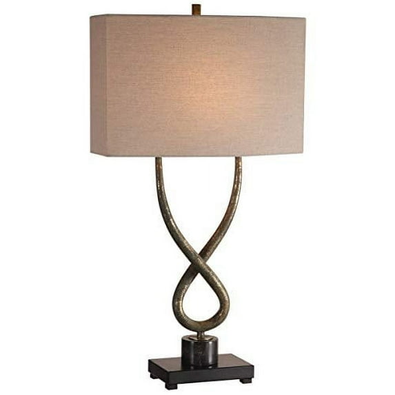 Uttermost Talema Steel and Marble Table Lamp in Aged Silver and Light Beige