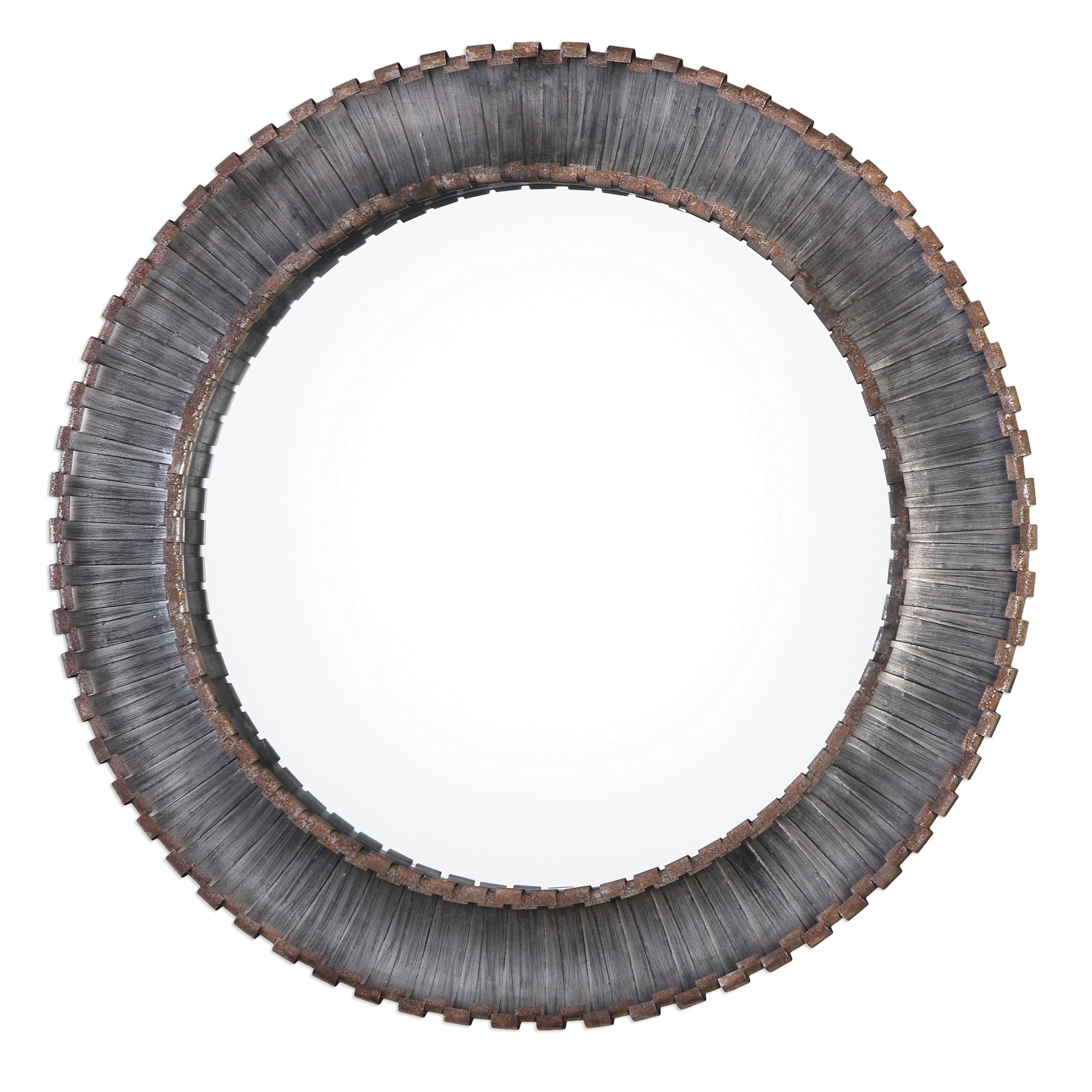 Transitional Industrial 46" Silver Round Mirror with Hand Forged Metal Frame