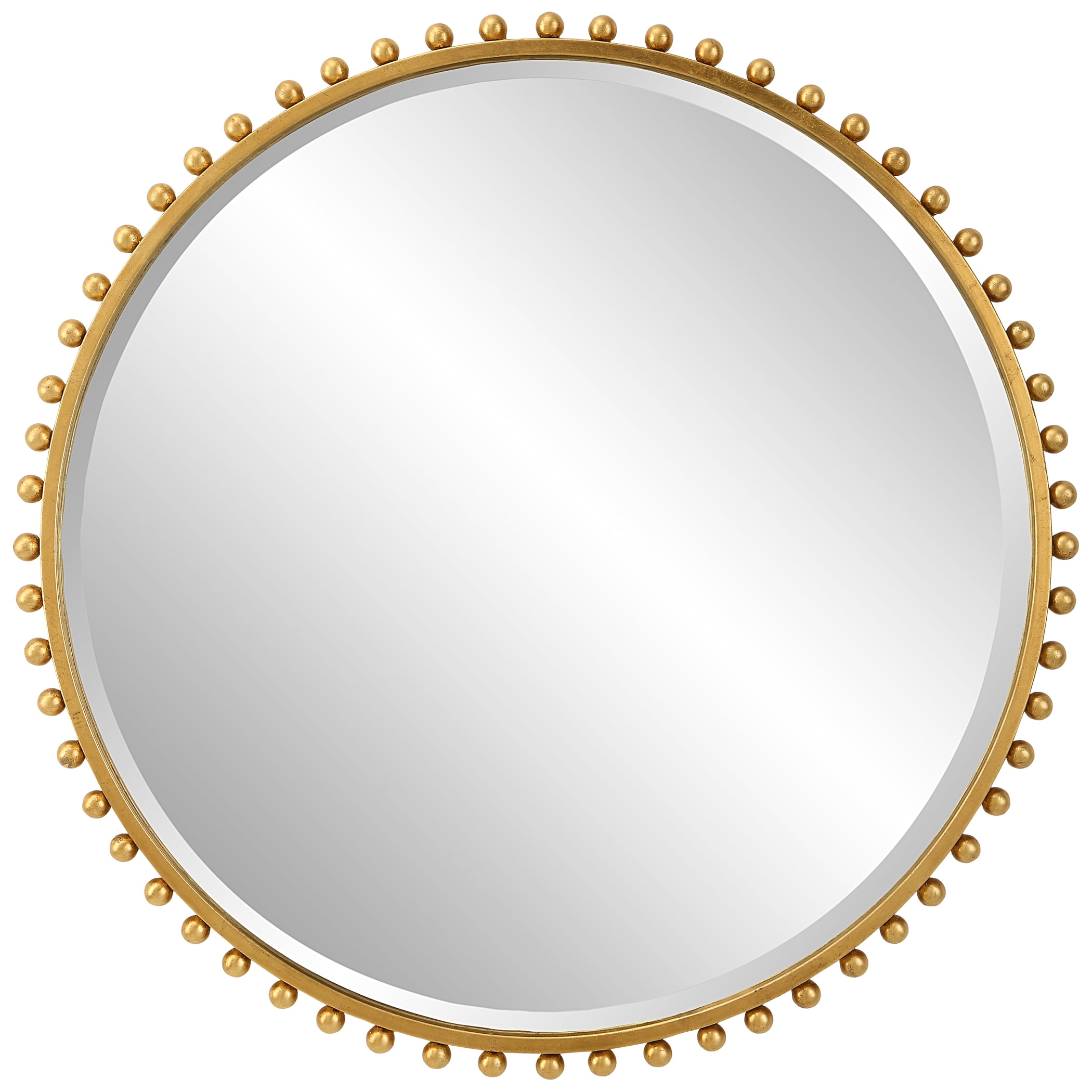 Contemporary Gold Leaf Round Wall Mirror with Beveled Glass 32"