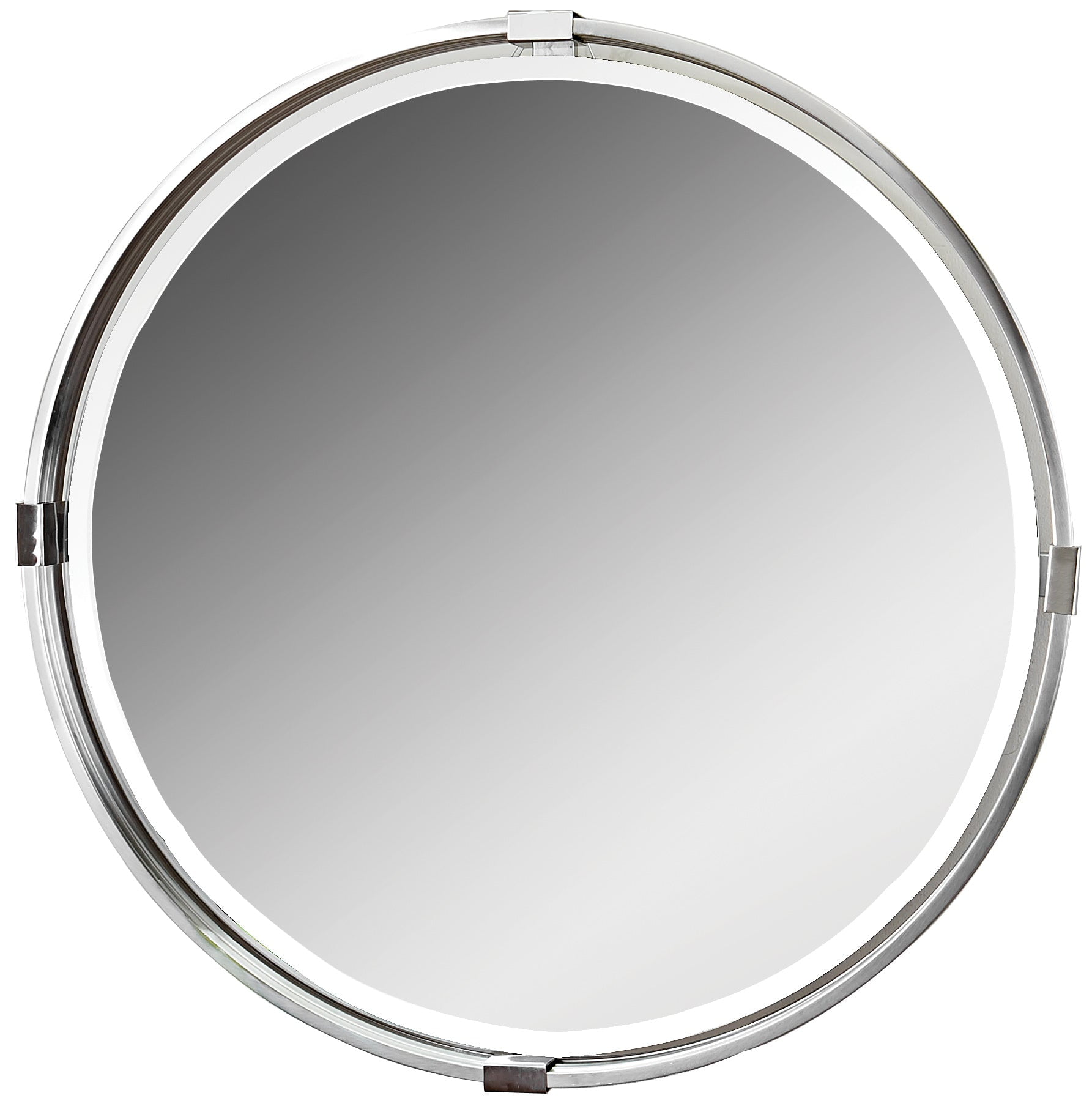 Transitional Silver Round Wall Mirror with Beveled Edge