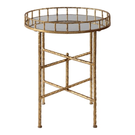 Uttermost Tilly 20" Round Iron and Mirror Top Accent End Table in Bright Gold