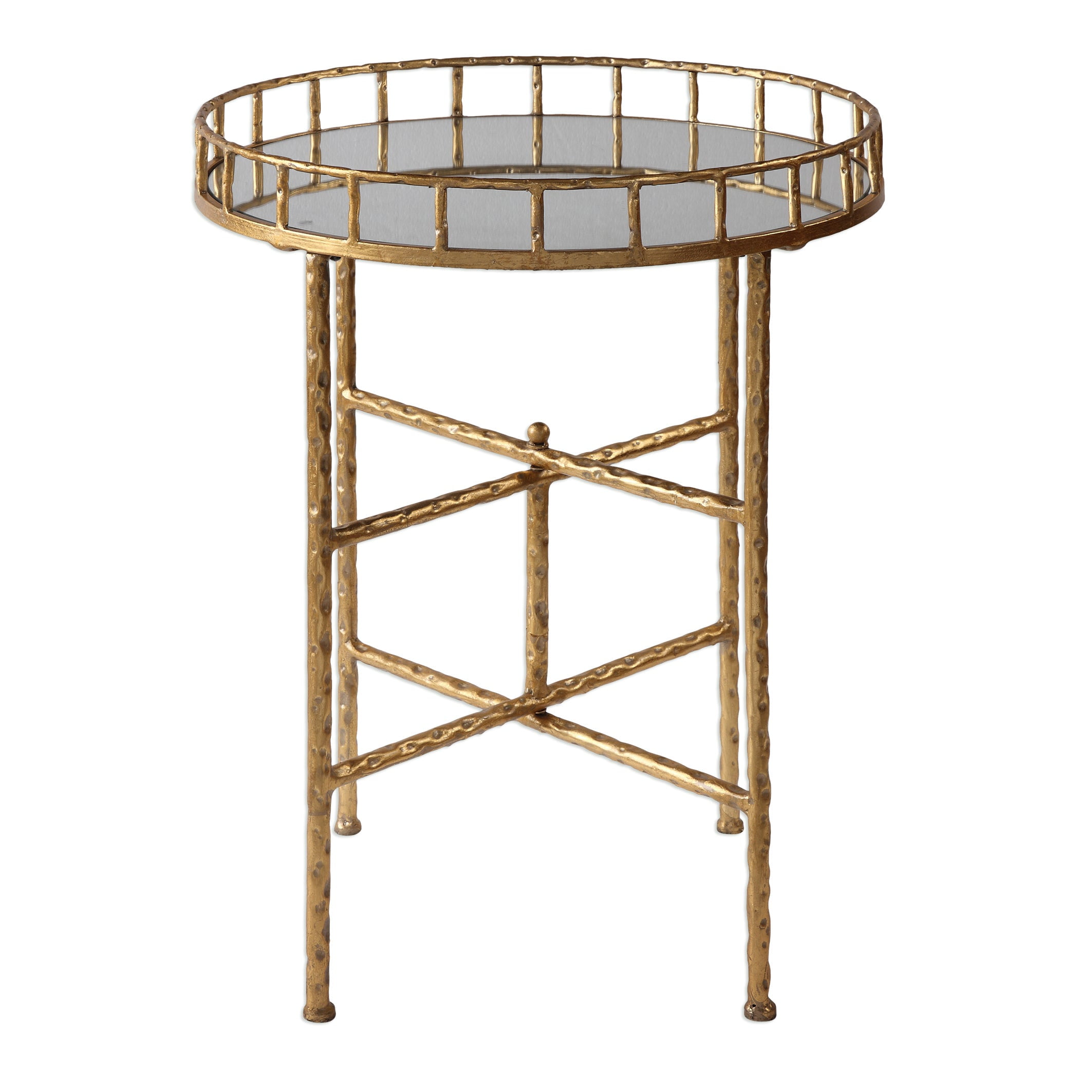 Elysian 20" Gold Mirrored Round Accent Table with Cross Bar Base