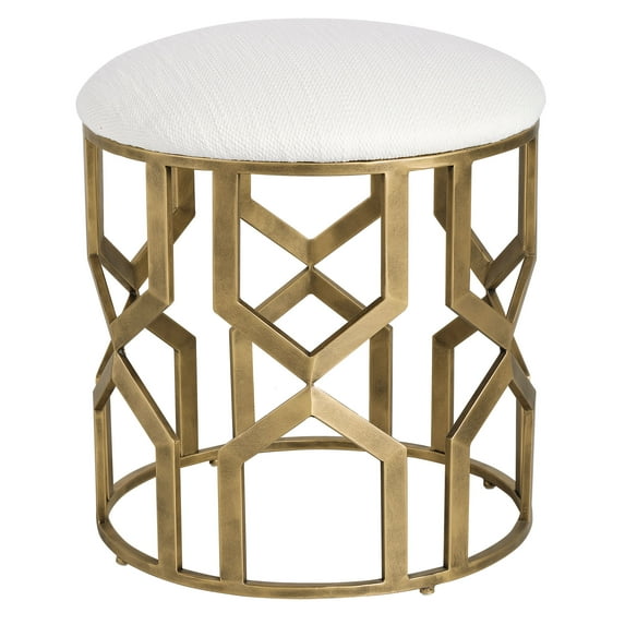 Uttermost Trellis Contemporary Iron MDF and Fabric Accent Stool in Brass/White