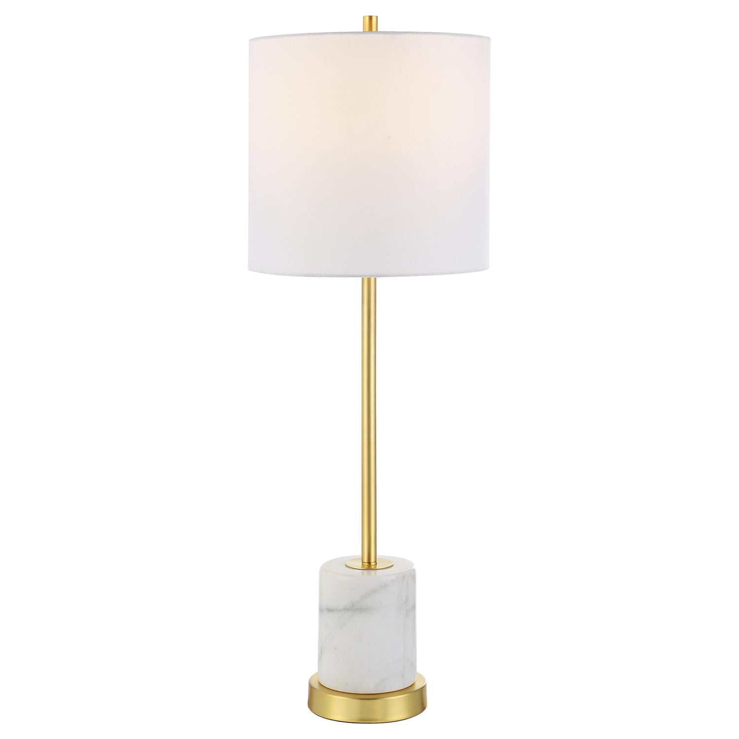 Uttermost Turret Transitional Marble Metal and Fabric Buffet Lamp in Brass/Gold