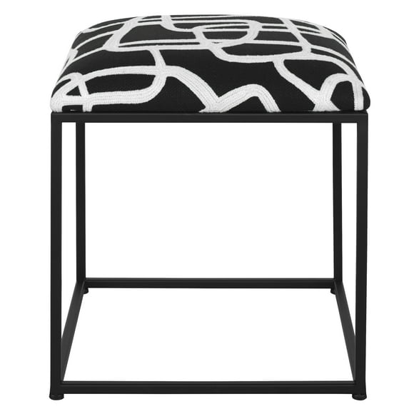 Uttermost Twists and Turns 19.25" Contemporary Fabric Accent Stool - Black/White