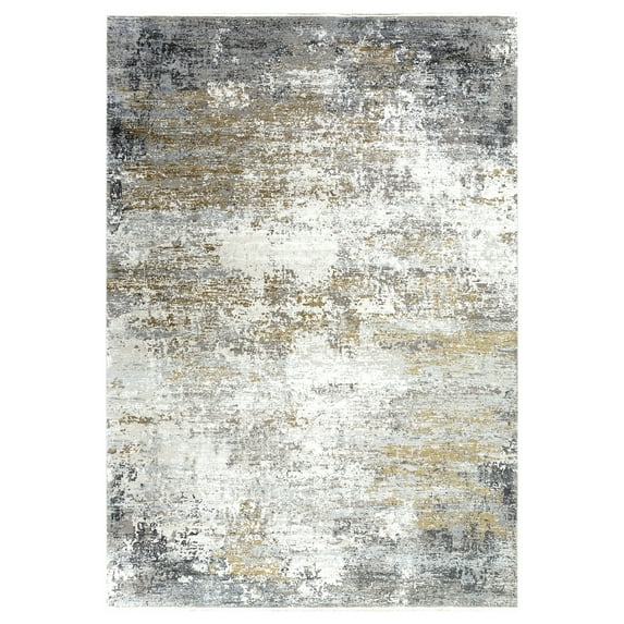 Uttermost Ulen 120x168" Modern Viscose Fabric Rug in Charcoal/Saffron