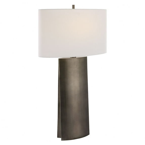 Uttermost V-Groove 1-Light Contemporary Metal & Fabric Table Lamp in Gray/White