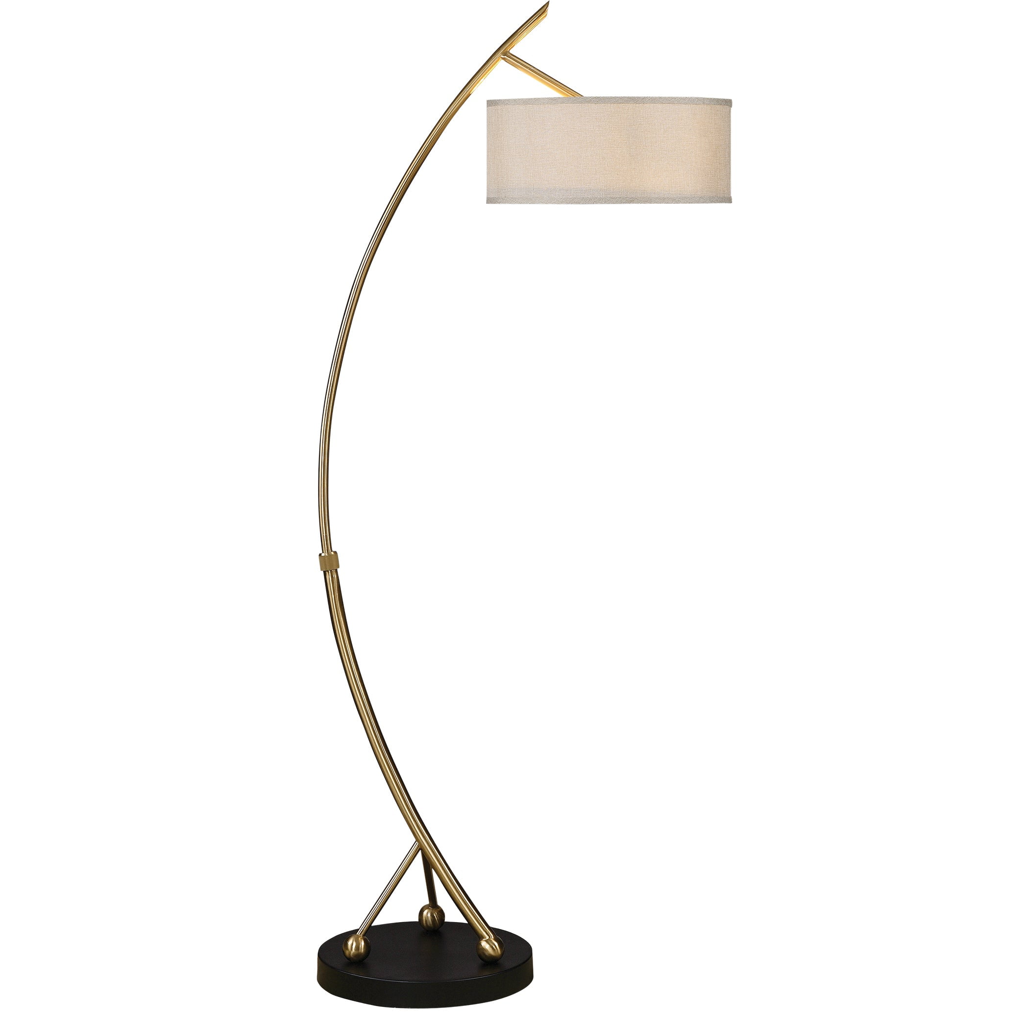 Brushed Brass Adjustable Arc Floor Lamp with Beige Shade