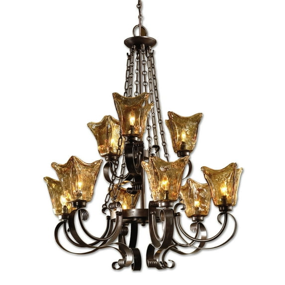 Uttermost Vetraio 9-Light Metal Brass and Glass Chandelier in Oil Rubbed Bronze