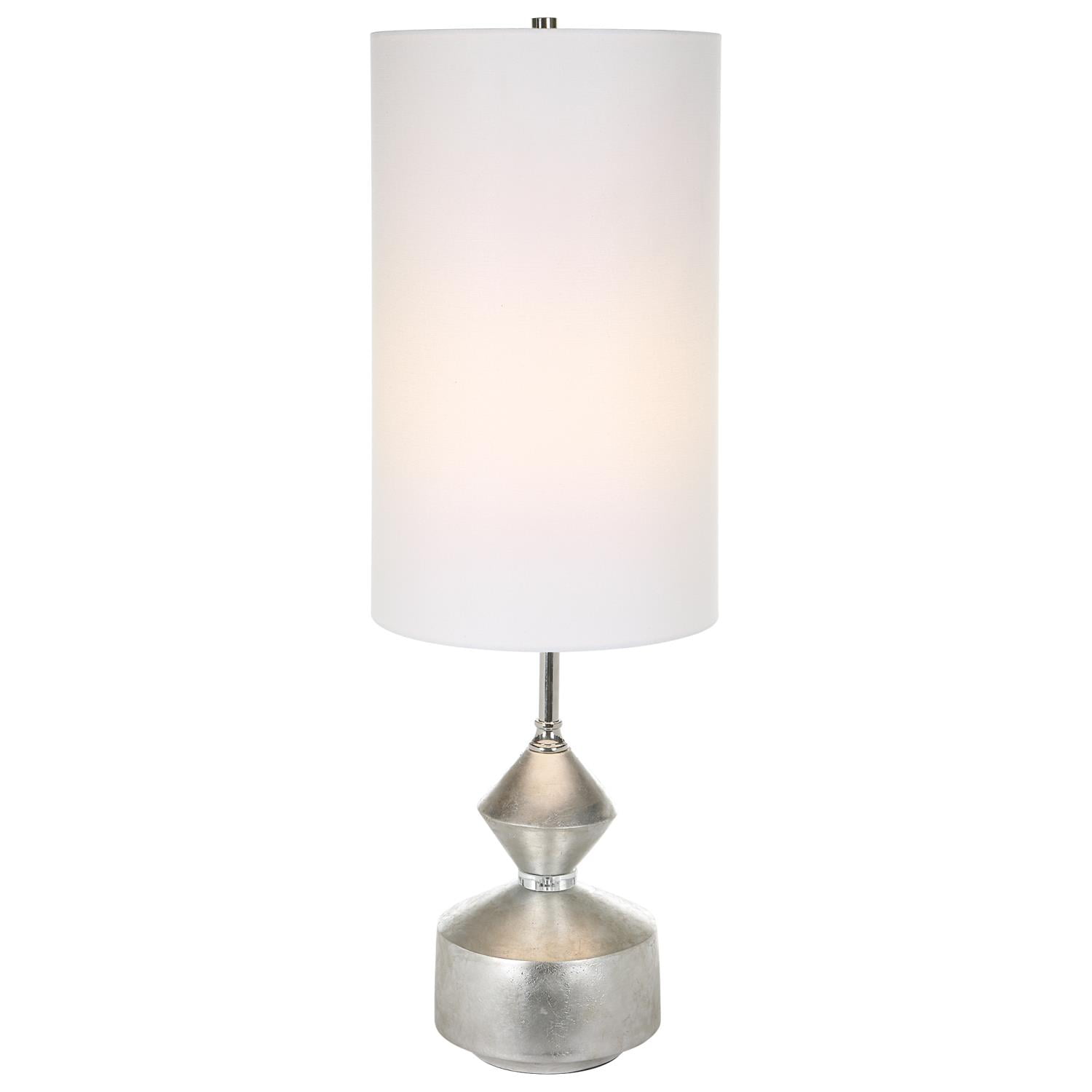 Warm Silver Leaf Geometric Buffet Lamp with White Linen Shade
