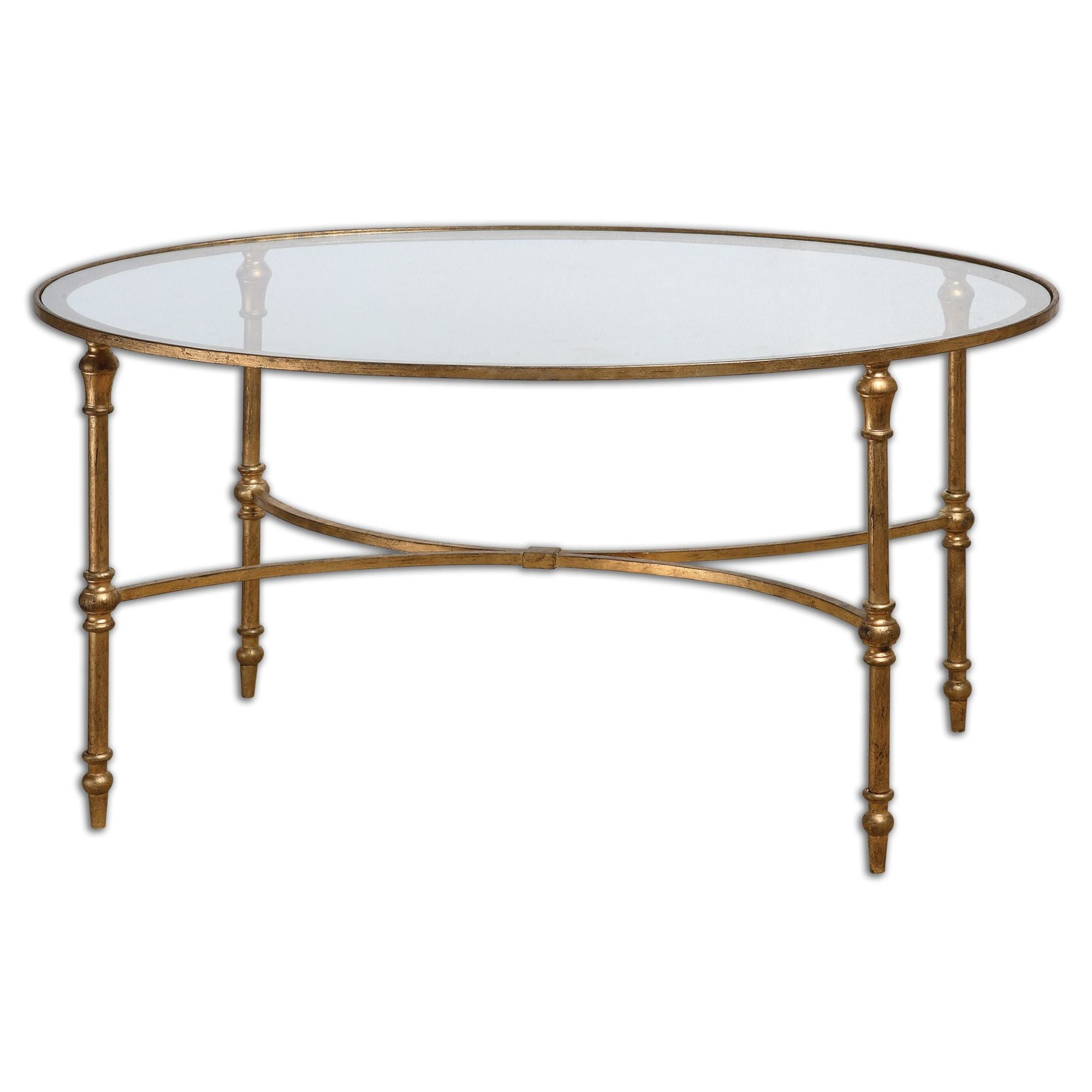 Gold Oval Metal and Glass Coffee Table