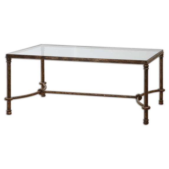 Uttermost Warring Iron and Glass Coffee Table in Rustic Bronze Patina