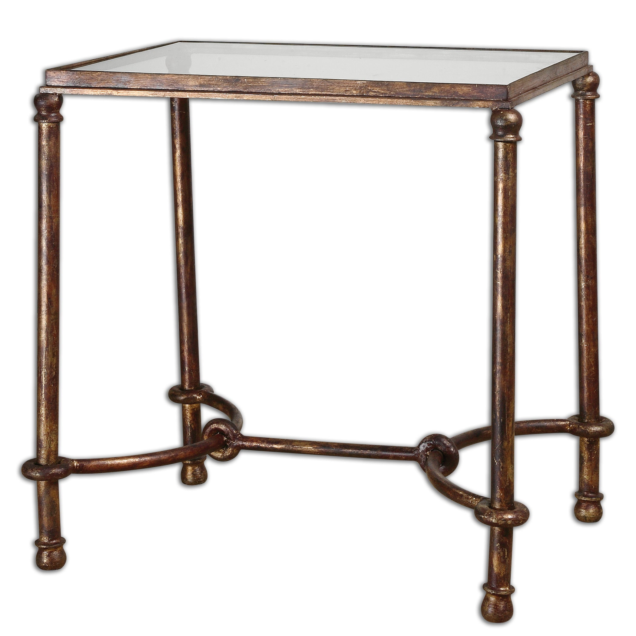Warring Rustic Bronze and Glass Rectangular End Table
