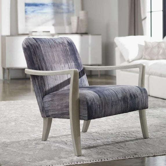 Uttermost Watercolor Contemporary Fabric and Wood Accent Chair in Blue/Gray
